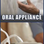 Oral appliance shown on a dental model above a CPAP machine and mask