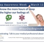 Sleep Awareness Week, March 11–17: Your day begins with sleep. Graphic linking sleep with vitality, optimism and good health.