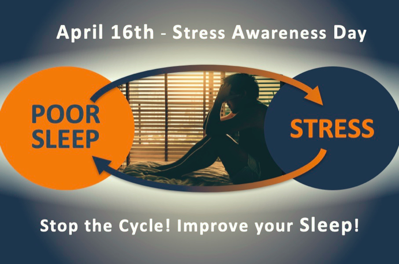 Stress Awareness Day, April 16: poor sleep and stress form a cycle. Stop the cycle; improve your sleep.